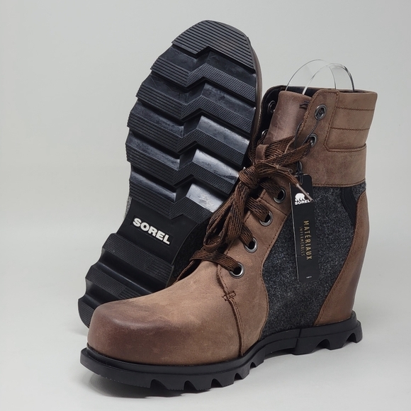 Sorel Women Sz US 11 Joan of Arctic Wedge Lexie Brown Gray Waterproof  Boots New - Picture 1 of 11